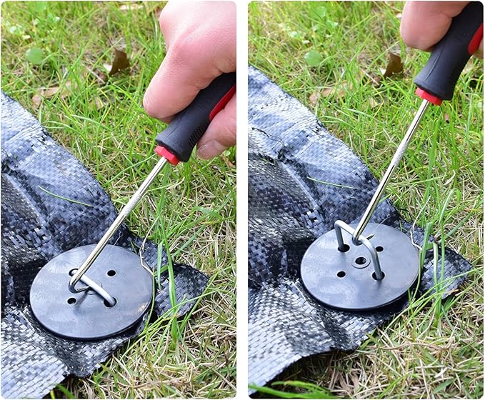 MySit Weed Fabric Staples, 6 inch Landscape Fabric Pins Garden Staples with Gaskets Pick Hook, U Shaped Stakes for Ground, Gardening, 25 Pack - Image 4