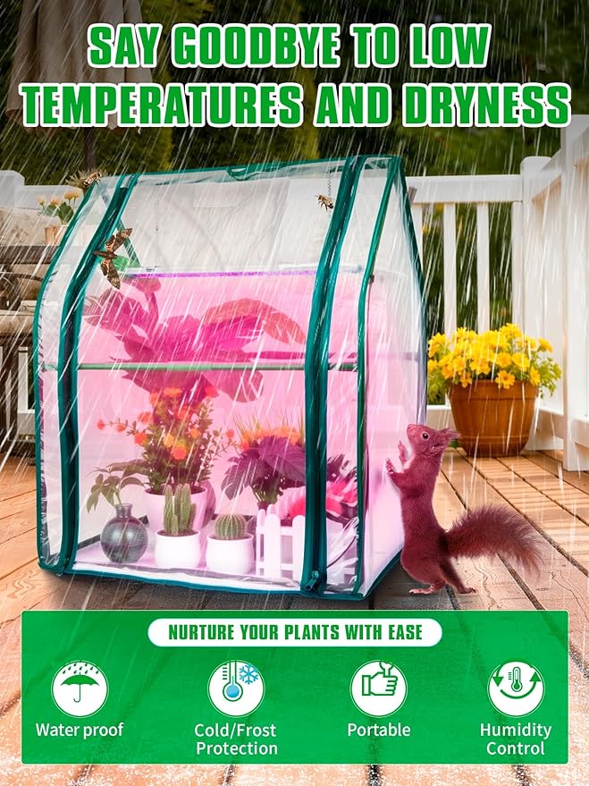 Mini Greenhouse Indoor, Mini Green House with Grow Light, 15W Full Spectrum Plant Lights & Timer for Seed Starter Tray, Indoor Outdoor Plants 24"x16"x20" - Image 6