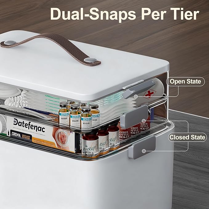 CTIME 3-Tier Medicine Organizer with Pill Case - Portable Pill Case & Empty First Aid Kit for Home, Travel, RV, School, Dorm, Ideal Elderly, Father Gift - Image 4