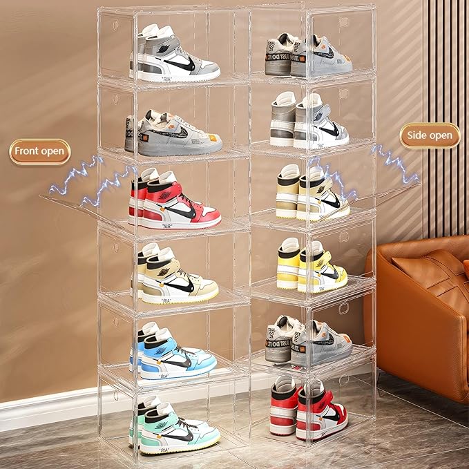 Extra Large Clear Acrylic Shoe Boxes with Magnetic Doors - Stackable Sneaker Display Case for Shoes Storage, Side Opening Dust Proof Organizer Containers for sneakers, Boots, Purses - Image 3
