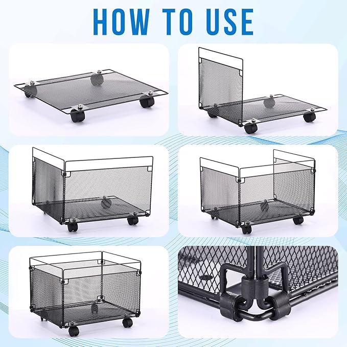 Harloon 1 Pack Mesh Rolling File Carts with Wheels Hanging Files Metal File Crate Organizer Black Rolling Organizer Foldable Storage Cart Box for Folders Office Supplies, Black, 15" x 13" x 10" - Image 4