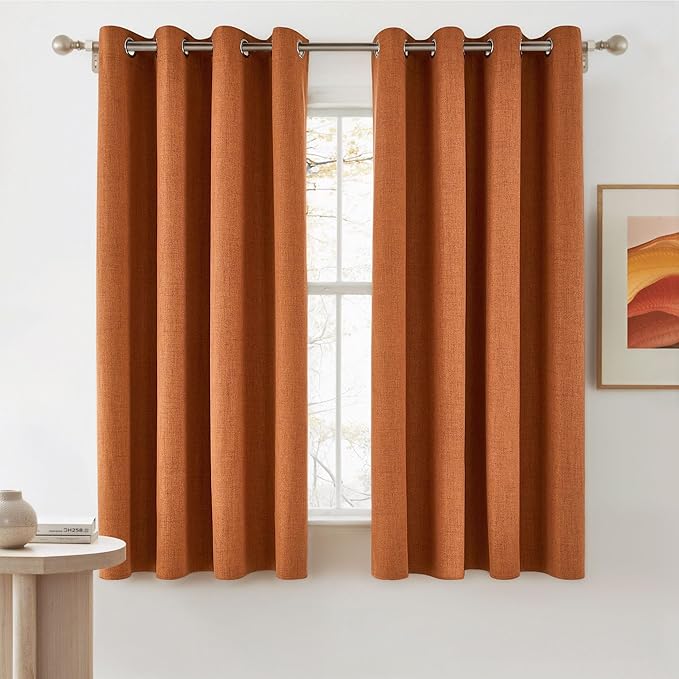 NICETOWN 100% Absolutely Blackout Linen Curtains with Thermal Insulated Liner, Terracotta, 52" Wide, 2 Panels, 63 inches Long Drapes, Grommet Retro Linen Curtains Vertical Drapes Privacy for Bedroom by NICETOWN