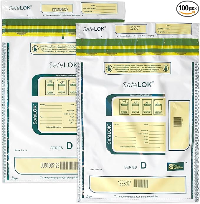 ControlTek SafeLok 12" x 16", Clear, 50 Bags, Tamper-Evident Deposit Bags for Cash Handling & Valuables, Moisture, Heat and Cold Sensitive Ink, Tear-off receipt + Large Barcodes 585093 by ControlTek