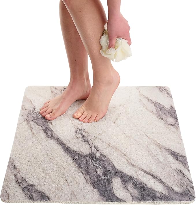 Enkosi Loofah Shower Mat Non Slip – Square Anti Slip Bath Mat for Inside Showers, Bathtub, Tub, Bathroom - Cushioned, Quick Dry PVC with Drain Holes - Secure Grip Safety Pad (Marble Grey 24x24) by ENKOSI