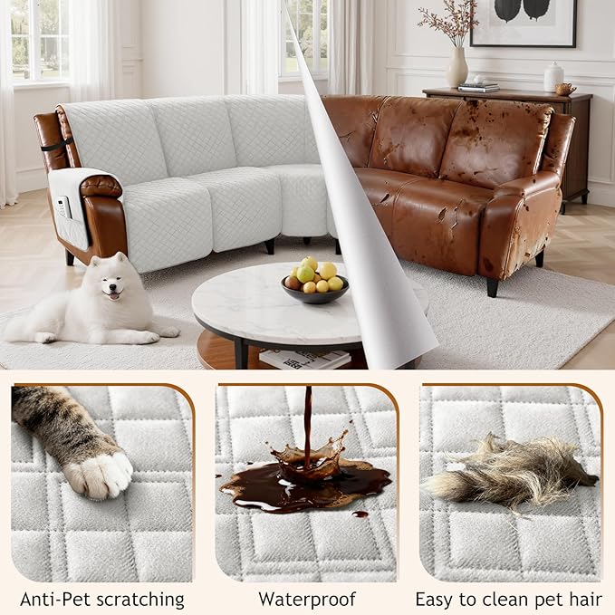 Arfntevss Waterproof Recliner Sectional Couch Covers for Reclining Sectional L Shape Sofa Cover Non Slip Washable Recliner L Shaped Slipcover Dog Additional Seat Protector (1 Seat Cover, Pale Gray) - Image 6