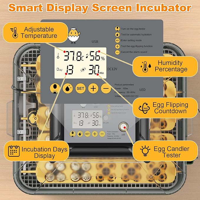 30 Egg Incubator for Hatching Eggs with Automatic Egg Turning, Temperature & Humidity Display, Hatch Day Countdown, Auto Water Refilling System, Egg Candler, Multifunctional Egg Tray for Chicken - Image 6