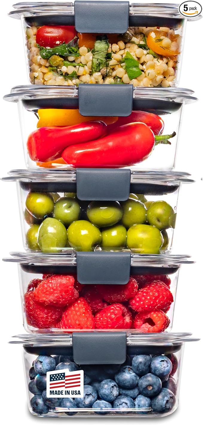 Rubbermaid Brilliance BPA-Free Food Storage Containers Multi Pack, 1.3 Cup Plastic Containers with Lids, 5 Pack, Leak Proof, Microwave & Dishwasher Safe by Rubbermaid
