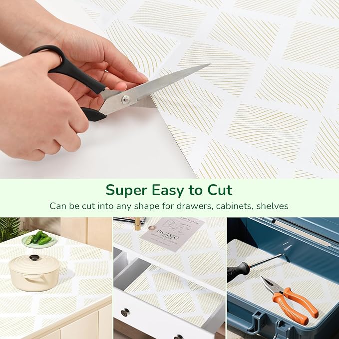 Drawer and Shelf Liner for Kitchen 11.8in x 20FT, Non-Slip Non-Adhesive Cabinet Liners for Cupboard, Dresser, Shelves, Tool Box, Pantry, Thickened Easy Install, Strong Grip, Yellow&White - Image 6