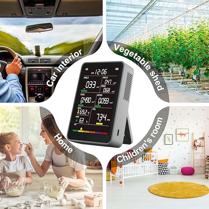 Professional Indoor Air Quality Monitor with AQI Alarms, Portable Real-Time Detector for Home Cars Plants and Pets (Grey) - Image 8