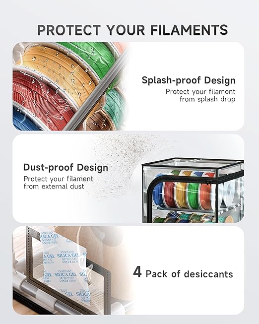 YOOPAI 3D Printer Filament Storage Box with Desiccants - 2 Tiers Metal Filament Storage Rack with Trans Cover,Holds Up to 24 Rolls of Filaments - 3D Filament Storage for Home, Office Workshop, Studio - Image 3