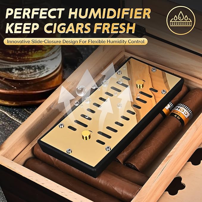 Electroplated Gold Cigar Humidor Humidifier,Slide-Closure Design,Maintains 68-72% Humidity for 50-150 Cigars,Premium Moisture Control & Travel-Friendly - Image 7