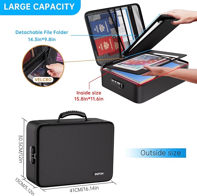 ENGPOW Fireproof Document Box with Lock,5200℉ Soft Case Fireproof Box with 25 Pocket Accordion File Folder,Multi-Layer Fireproof Water Resistant File Organizer Storage for Important Documents,Laptop - Image 5