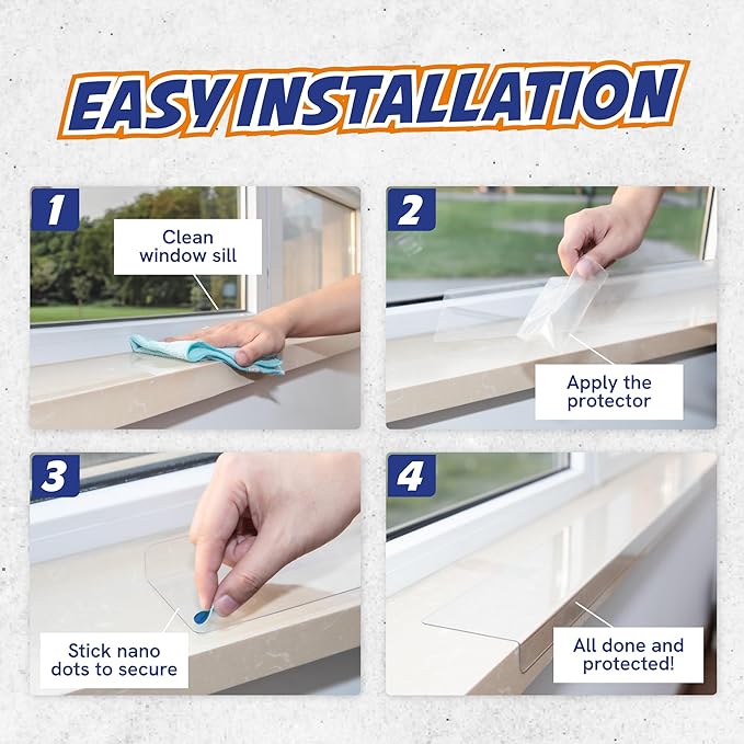 Panther Armor Window Sill Protector 2 Pack, Window Sill Cover and Windowsill Protector for Dogs and Cats, Clear Window Ledge Protector, Fits 29.5 x 3.25 Inch Sills, Easy Stick On Install, Large - Image 6
