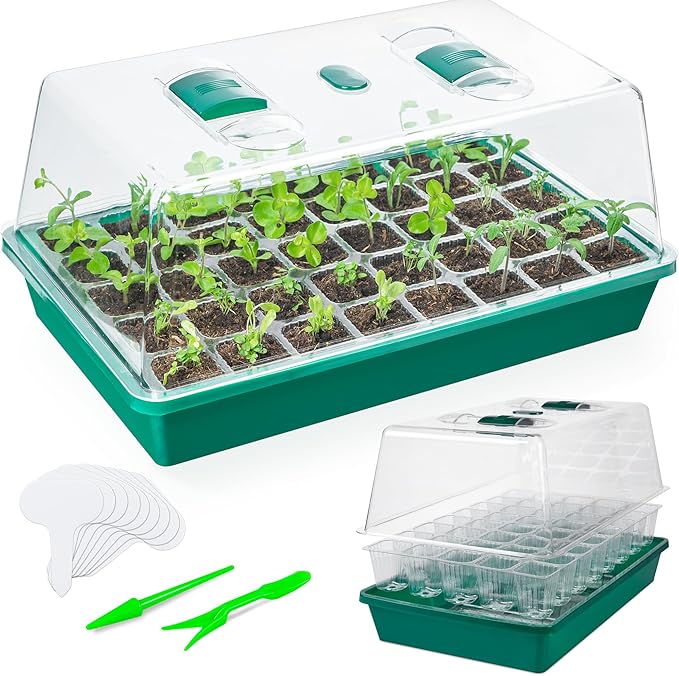 CARPATHEN Seed Starter Tray - Seed Starting Tray with Hard Plastic Humidity Dome and 40 Cells for Seedlings - Plant Germination Trays Plant Starter Kit and Base Mini Greenhouse Germination Kit by Carpathen-ExpertIrrigationsforNourishingGardens