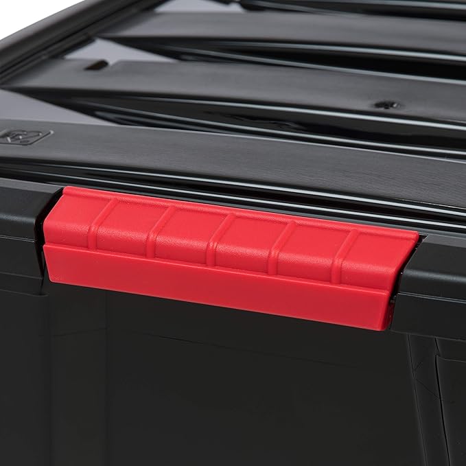 IRIS USA 51 L (54 QT) Plastic Storage Box with Lid and Latches - 4 Pack - BPA-Free, Garage Organizing Solution, Durable Nestable Stackable Containers, Secure Pull Handle - Black - Image 5