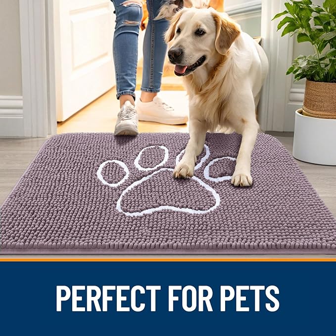 OLANLY Dog Door Mat for Muddy Paws 48x30, Paw Print Design, Absorbs Moisture and Dirt, Absorbent Non-Slip Washable Doormat, Quick Dry Chenille Mud Mat, Entry Indoor Entryway Carpet, Deep Plum - Image 6