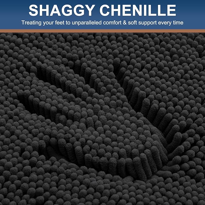 Smiry Luxury Chenille Toilet Rugs U-Shaped 24x24, Soft Absorbent Non-Slip Contour Bathroom Rugs for Toilet, Machine Washable Contoured Bath Mats, Black - Image 3