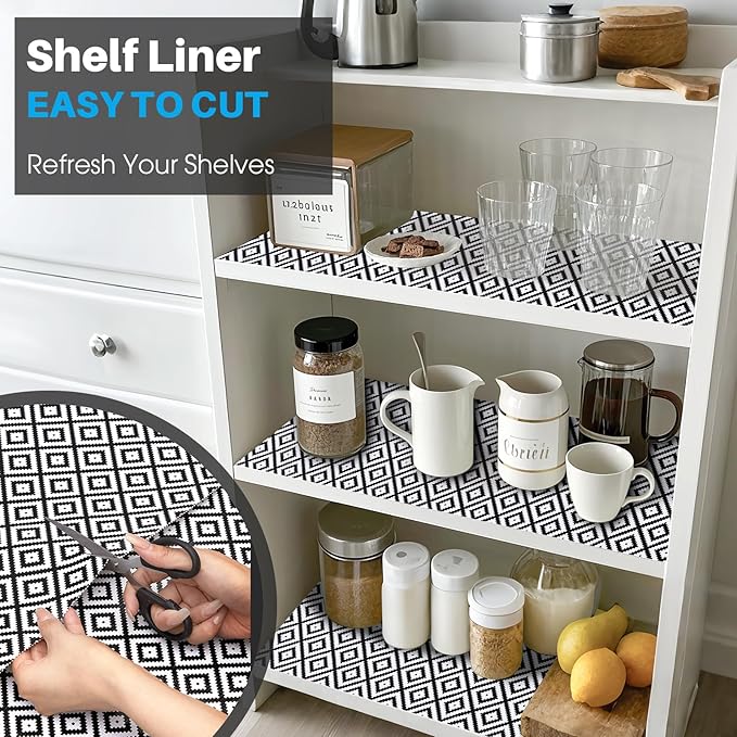 Coavas Extra Grip Thickened Shelf and Drawer Liner - Non-Adhesive Non-Slip Waterproof Mats for Kitchen Cabinets, Drawers, Shelves, Dresser & Cupboard, Easy Cut DIY (Black Rhombic, 12IN x 10FT) - Image 8