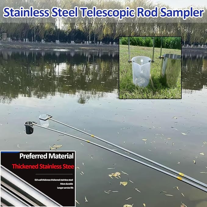 Water Sampler Long Handle Telescopic,Water Sampling Pole with Pendulum Beaker,Device Environmental Water Sampler,for Environmental Monitoring,Water Quali(Size:1000ml,1.5m(4.9ft),Color:Stainless steel) - Image 3