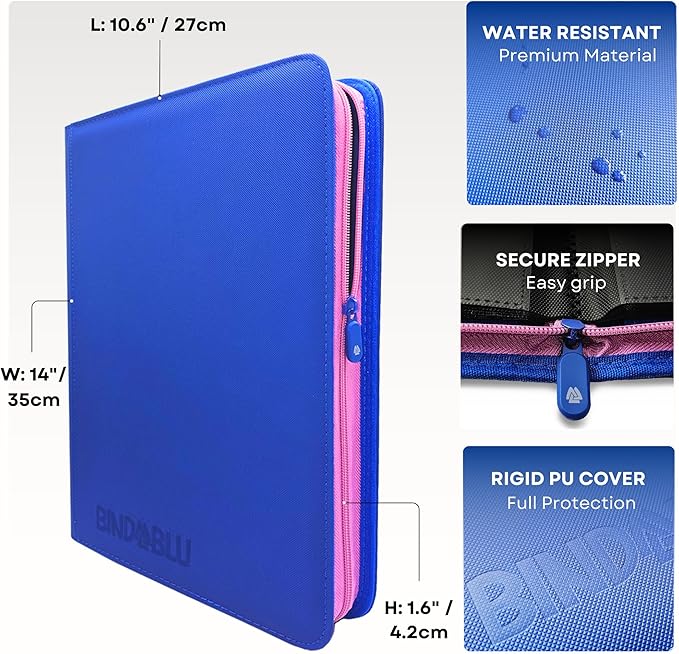 9 Pocket Trading Card Zip Binder - 360 Side Loading Pocket Binder for Colletible Games, Sport, TCG - Trading Card Binder - Gift Card holder for Boys and Girls - Blue card binder - Image 4