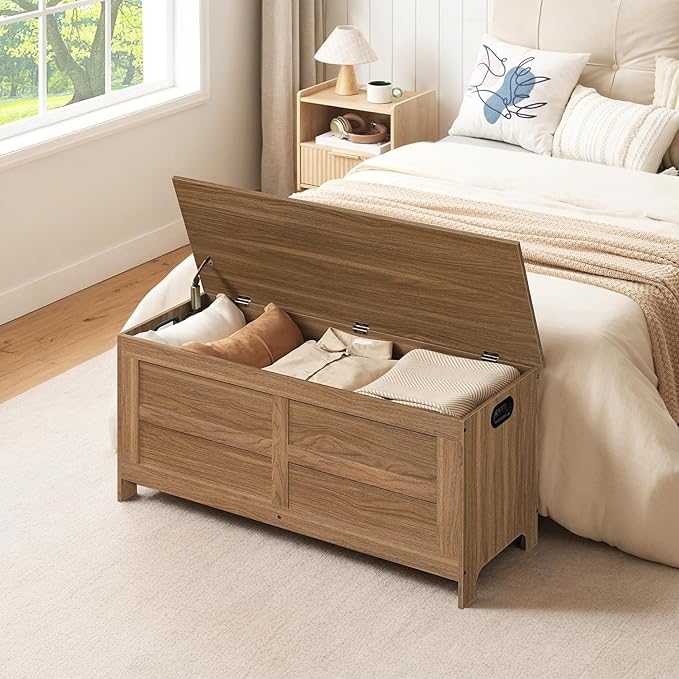 Storage Chest, 39.4” Large Toy Chest, Entryway Storage Trunk, Storage Bench with Safety Hinge, Entrance Bench for Living Room, Entrance, Bedroom, Honey Brown SCOR48301 - Image 2