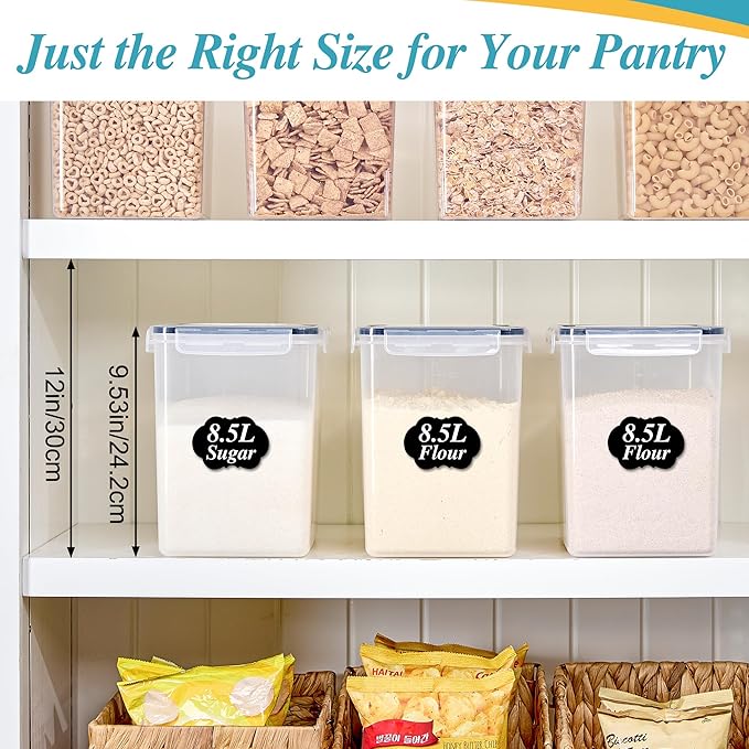 Vtopmart 8.5L 2 Pack Extra Large Flour Sugar Storage Containers for 20lbs flour, Airtight Kitchen Pantry Organization Canisters with Lids for Bulk food, Rice, Baking Supplies, BPA Free, Black - Image 7