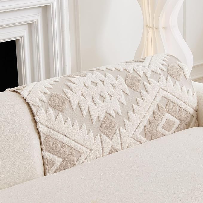 Boho Plush Couch Covers for Sofa Washable, Fuzzy Soft Couch Cover for Sectional Sofa, Non Slip Jacquard Sofa Cover Furniture Protector for Kids, Pets (Light Coffee,28"x28") - Image 4