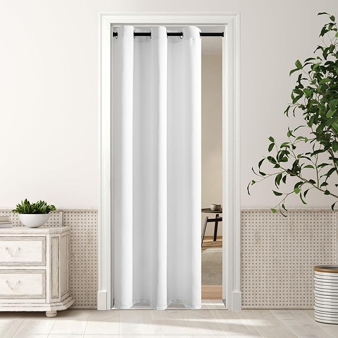 MYSKY HOME White Closet Curtain for Doorway, 80 Inch Long Grommet Light Filtering Door Panel for Living Room, Vertical Privacy Thermal Insulated, 1 Panel, 34 x 80 in, Pure White by MYSKYHOME