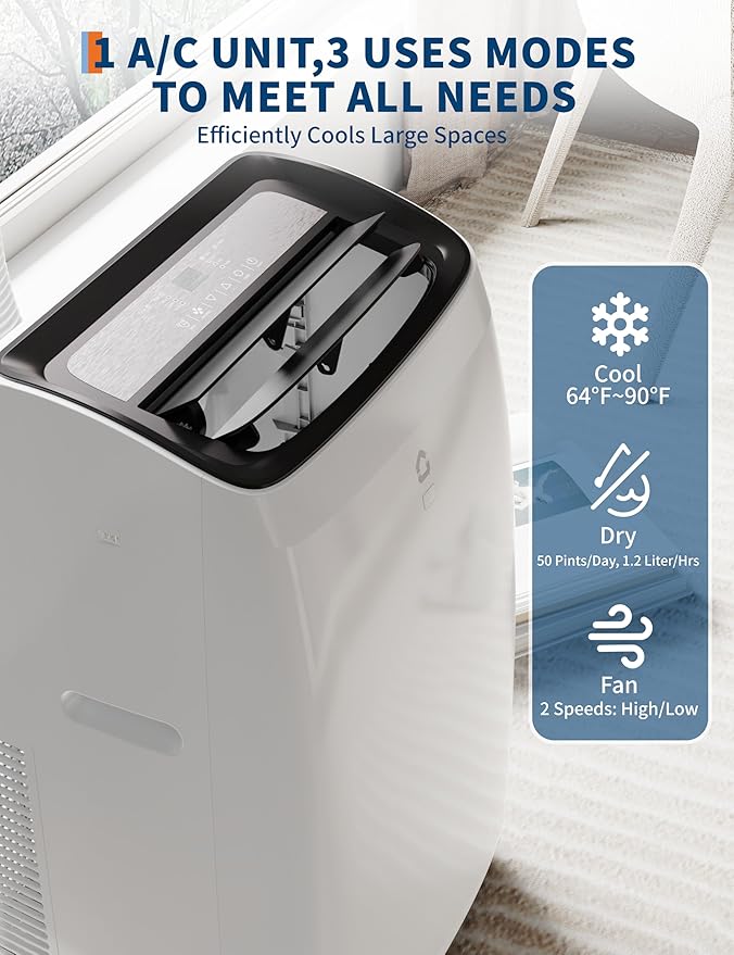 14000 BTU Portable Air Conditioner with Heat, 4 in-1 AC Unit with Fan, Dehumidifier & Heater, Cools & Sleep Mode for Rooms Up to 750 Sq.Ft, Remote Control & 24H Timer Windows Kit Included - Image 4