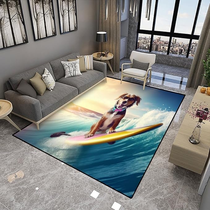 Area Rug, Surfing Dog Pattern Printing Lightweight Area Rugs Fade Resistant, Flame Resistant, Quick Dry, Stain Resistant, Waterproof Floor Carpet for Living Room Bedroom, 48 x 72 Inch - Image 4
