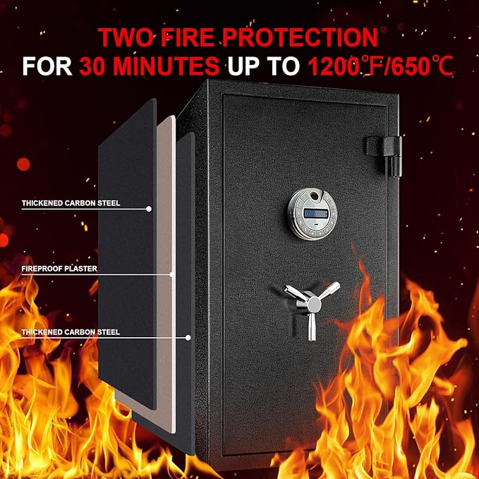 [Genuine Fireproof] 9.8 Cub Extra Large Biometric Waterproof Fireproof Safe for Home, [Dual Mode] 124 Lbs Heavy Duty Fire Proof Safe for Document Business Office - Image 2
