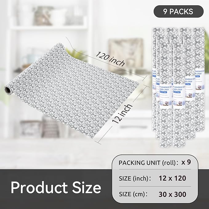 FIFTY FEET 12"x120" Non-Adhesive Shelf Liner for Kitchen Cabinets and Drawers, Washable Non-Slip PVC Cabinet Liner (Black Floral)(9 Roll) - Image 5