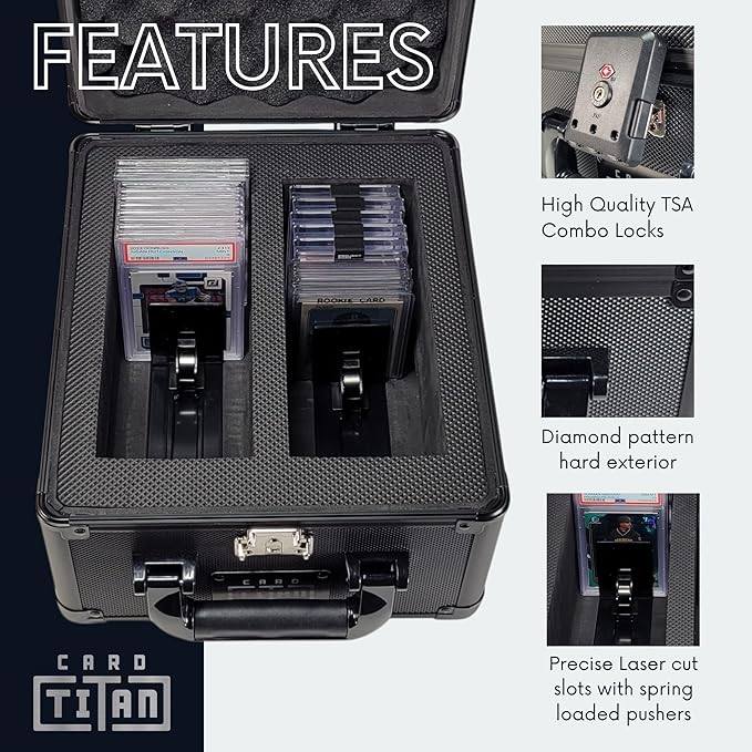 Vault Trading Card Storage Box - Lockable Sports Cards Hard Case with Spring-Loaded Pushers for Top Loaders & Graded Cards - 2 Row - Image 4