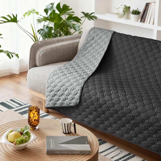 gogobunny 100% Double Sided Waterproof Dog Blanket Soft Pet Bed Cover Reversible Protect Furniture Couch Sofa Car for Puppy Large Dog Cat (Dark Charcoal/Light Charcoal, 82x82 Inch (Pack of 1)) - Image 8