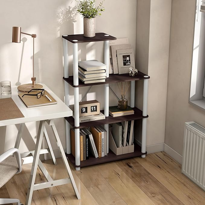 Homes: Inside + Out Apexa Modern 5-Cube Ladder Shelving Units, Collectibles Display Shelves, Easy Assembly Standing Shelf, Home Storage Organizer for Living Room, Bedroom, Office, Espresso - Image 14