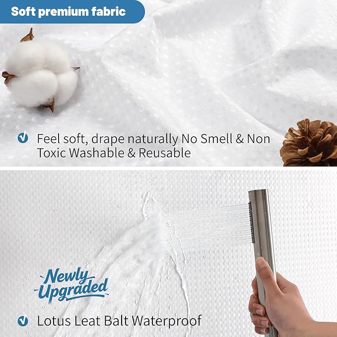 2-in-1 Waterproof Fabric Shower Curtain - No Separate Liner Needed, Hotel-Style Waffle Weave, Effortless Cleaning & Washable Bathroom Shower Curtain Set,72Wx78H,White - Image 4