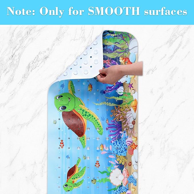 Bath Mat for Tub Non Slip, Machine Washable Anti-Slip Cartoon Baby Bathtub Shower Mat with Drain Holes and Suction Cups for Toddler & Kids, 40 Inch x 16 Inch, Red Turtles - Image 4