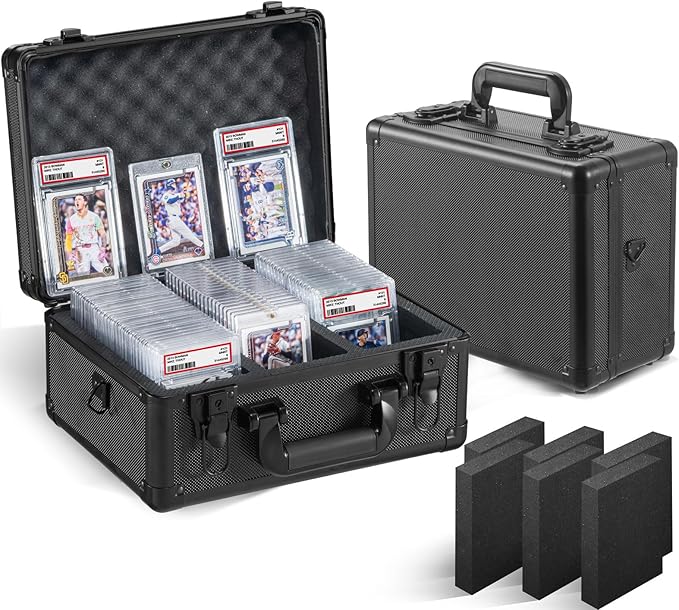 Graded Card Storage Box, Trading Cards Slab Carrying Case, 3 Row Black Hard Sports Cards Holder Boxes with 6 Dividers Fits for PSA BGS SGC Top Loaders Collection by Unknown