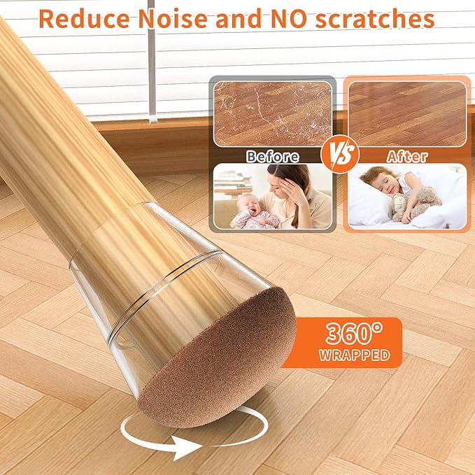 Chair Leg Floor Protectors Extra Small 24Pcs,Silicone Chair Leg Protectors for Hardwood Floors/Tiles,360°Wrapped Felt Bottom to Prevent Scratch and Reduce Noise, Round Clear - Image 3