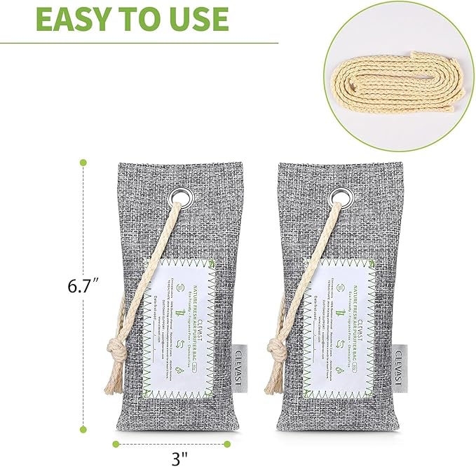 CLEVAST Activated Bamboo Charcoal Odor Absorber - 6 x 60g Air Purifying Bags Natural Fresh, Deodorizer and Moisture Eliminator for Home, Closet, Shoes, Car Air freshener Grey - Image 9