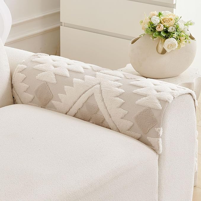 Boho Plush Couch Covers for Sofa Washable, Fuzzy Soft Couch Cover for Sectional Sofa, Non Slip Jacquard Sofa Cover Furniture Protector for Kids, Pets (Light Coffee,36"x36") - Image 3