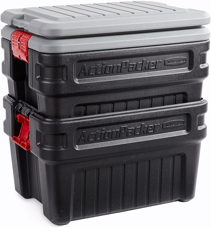 Rubbermaid ActionPacker️ 24 Gal Lockable Storage Box Pack of 2, Outdoor, Industrial, Rugged, Grey and Black - Image 3