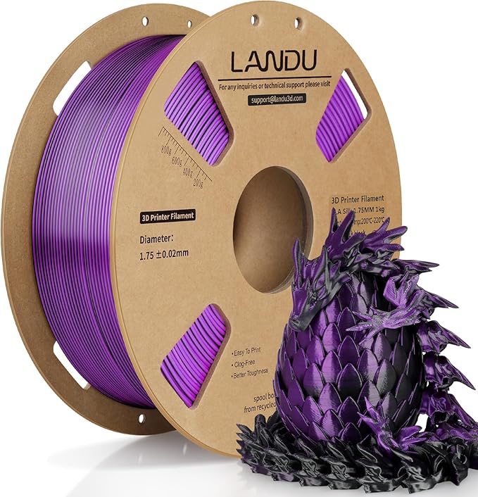 LANDU Silk Dual Color PLA Filament 1.75mm 1KG, 3D Printer Filament Dimensional Accuracy +/- 0.02mm, Coextrusion Filament PLA Shiny Filament Fits for Most FFF 3D Printers,1KG Spool,Black Purple by LANDU