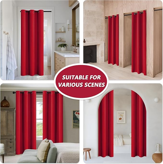 MYSKY HOME Red Blackout Door Curtains for Bedroom - Grommet Closet Panel, Thermal Insulated Room Darkening for Living Room, 34 x 80 Inch - Image 2