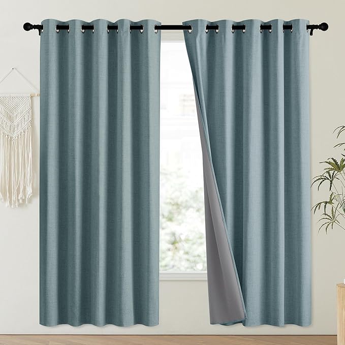 NICETOWN 100% Absolutely Blackout Linen Curtains with Thermal Insulated Liner, Skylark Blue, 62" Wide, 72" Length Energy Saving Curtains for Playroom 2 Panels Set, Vertical Blinds - Image 2