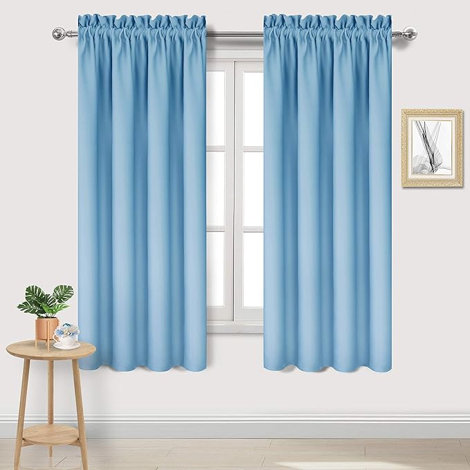 DWCN Blackout Curtains – Thermal Insulated, Energy Saving & Noise Reducing Bedroom and Living Room Curtains, Light Blue, W 42x L 63 Inch, Set of 2 Rod Pocket Curtain Panels by DWCN