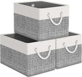 Storage Bin,Collapsible Storage Basket For Organizing,Large Storage Boxes With Rope Handles,Storage Containers,White & Grey,3 Pack by StorageTastic