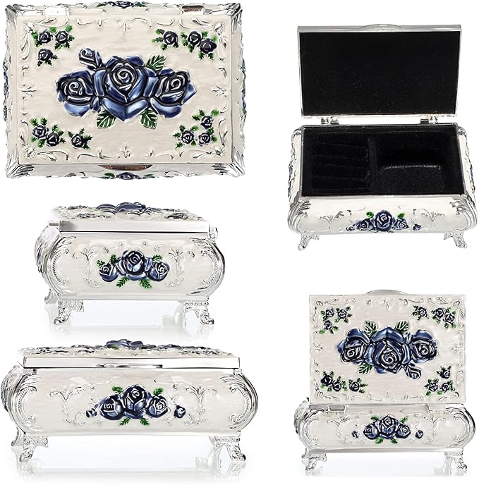 Hipiwe Vintage Metal Jewelry Box Small Treasure Chest Case Trinket Organizer Earrings Necklace Bracelet Storage Box Ring Box Holder Keepsake Box for Women - Image 7