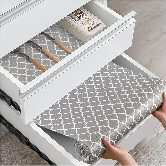 Drawer and Shelf Liner, Non-Slip Kitchen Cabinet Liners Non-Adhesive Thick Strong Grip Waterproof Washable Mats Protect Dresser Shelves Cupboard Bathroom Cabinets, Gray, 24 in X 10 FT by ALIUNI