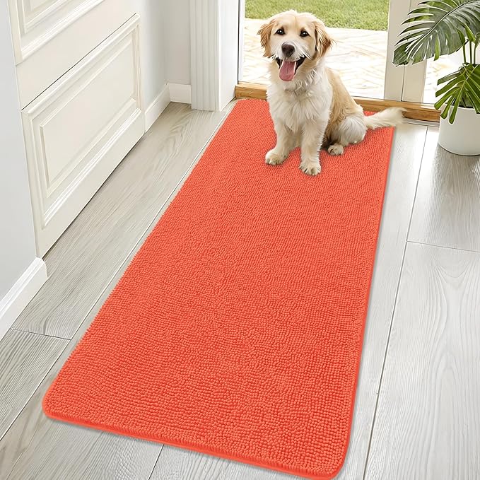OLANLY Dog Door Mat for Muddy Paws 70x32, Absorbs Moisture and Dirt, Absorbent Non-Slip Washable Doormat, Quick Dry Chenille Mud Mat for Dogs, Entry Indoor Entryway Carpet for Inside Floor, Coral by OLANLY